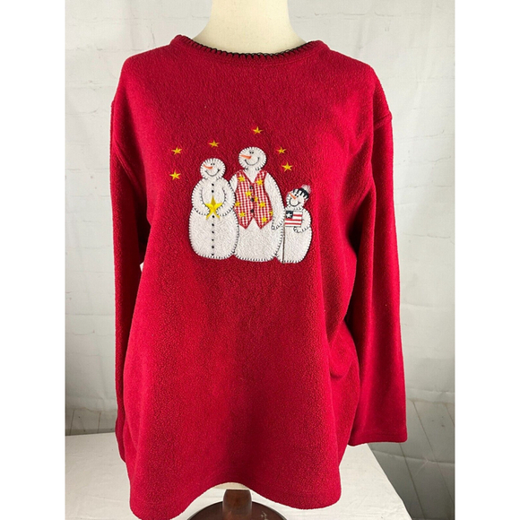 Women’s C.D. Sports Holiday Christmas Pullover Fleece Sweater Size Small Red EUC - Picture 1 of 3